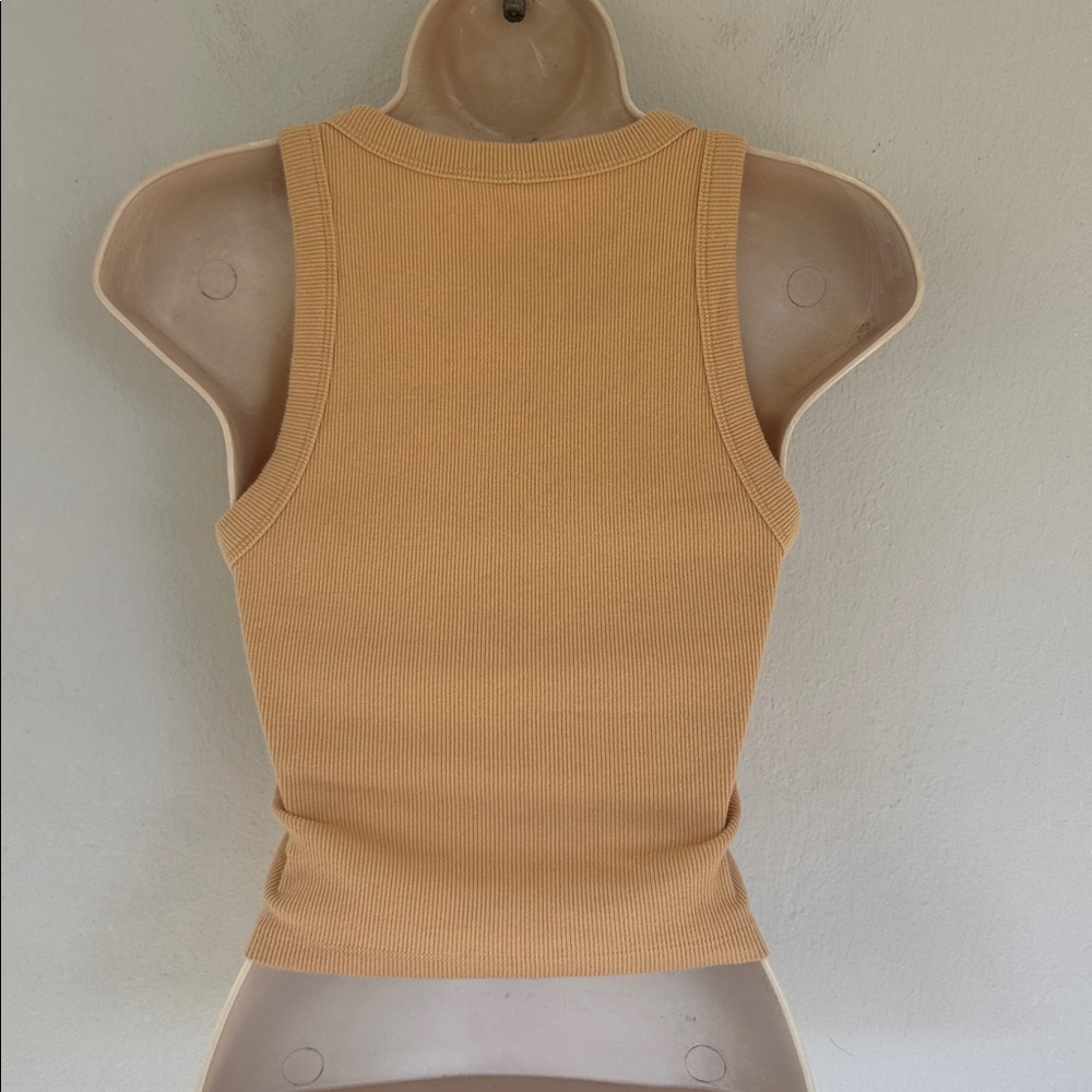 Abercrombie & Fitch soft A&F tan ribbed knit snap neckline crop tank top size XS - Picture 6 of 9